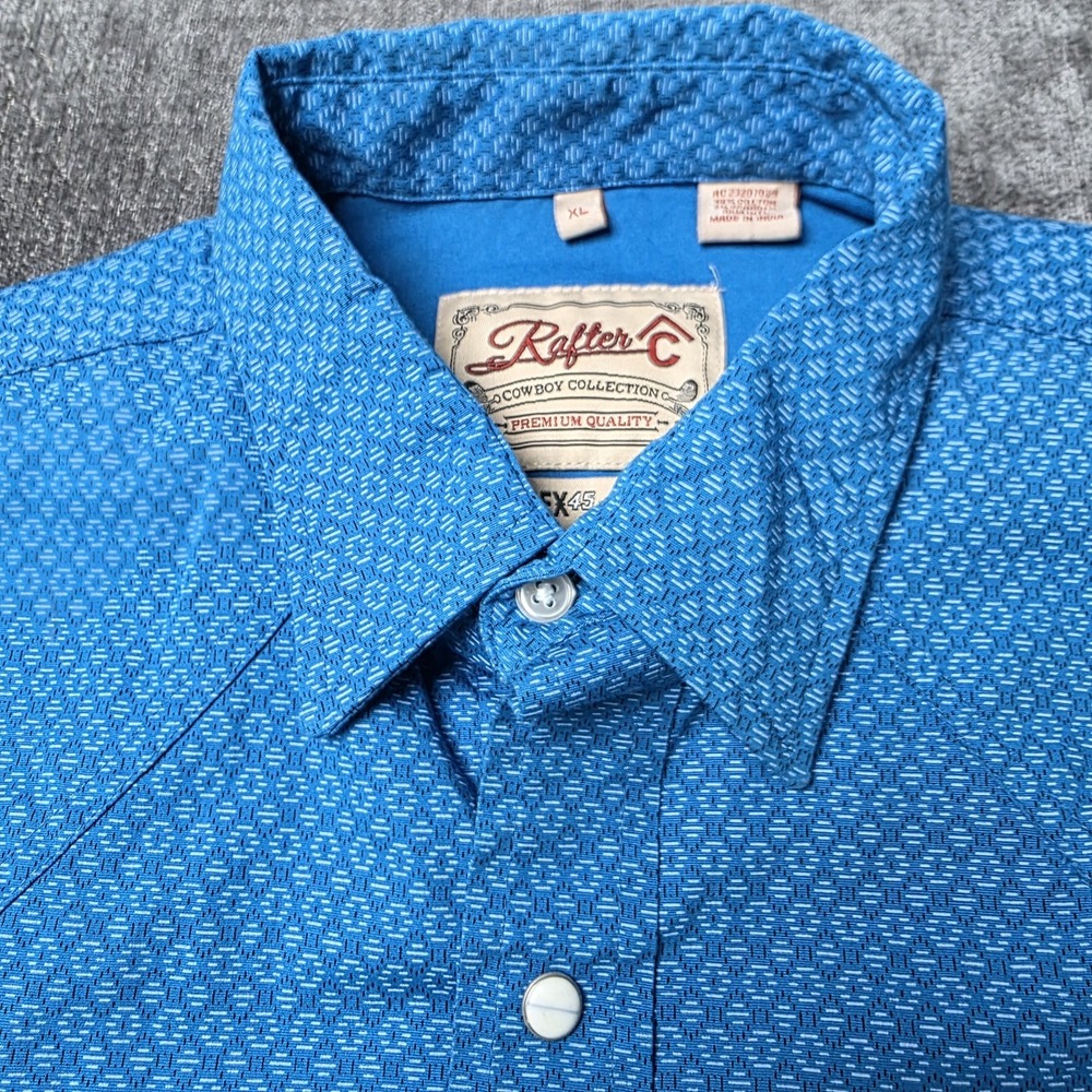 Rafter C Cowboy Collection Pearl Snap Shirt Mens XL Pro Flex 45 Blue Geometric